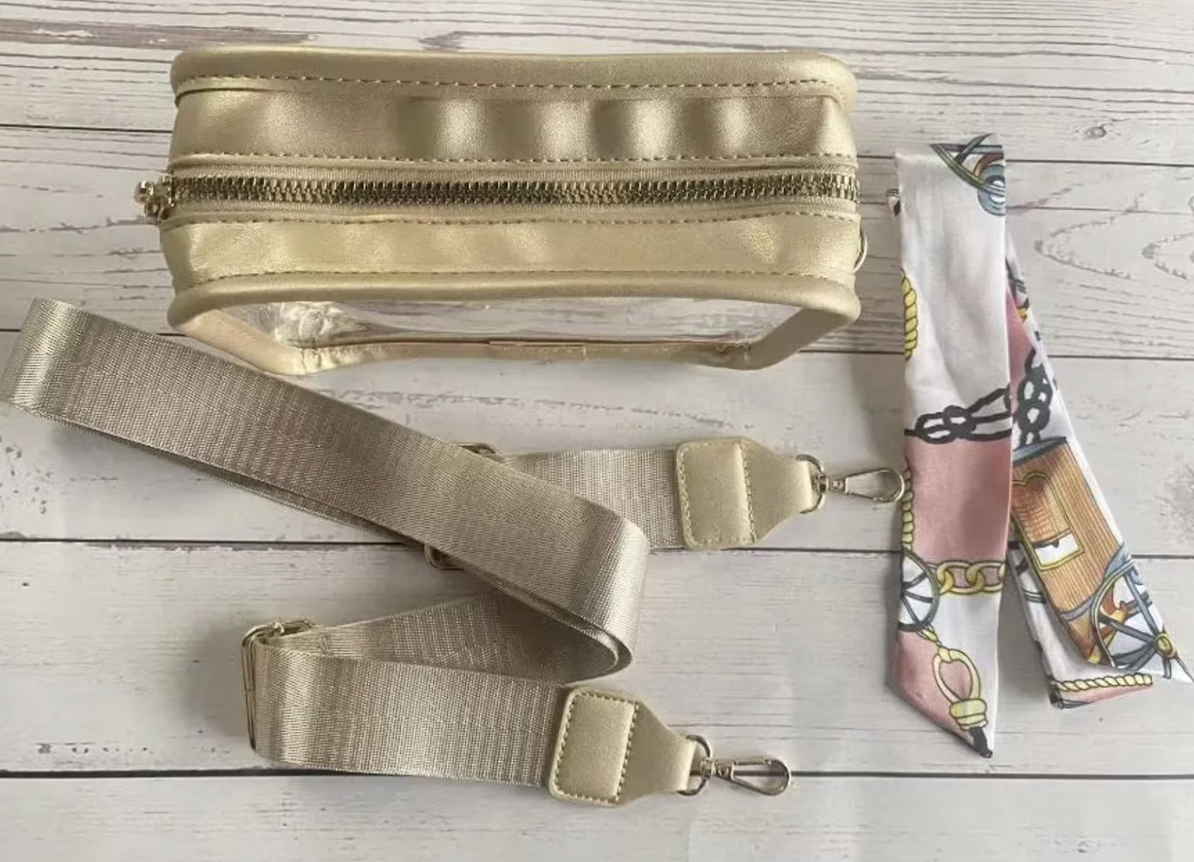 Clear gold stadium bag for Indiana Hoosiers beaded purse strap on clear stadium bag