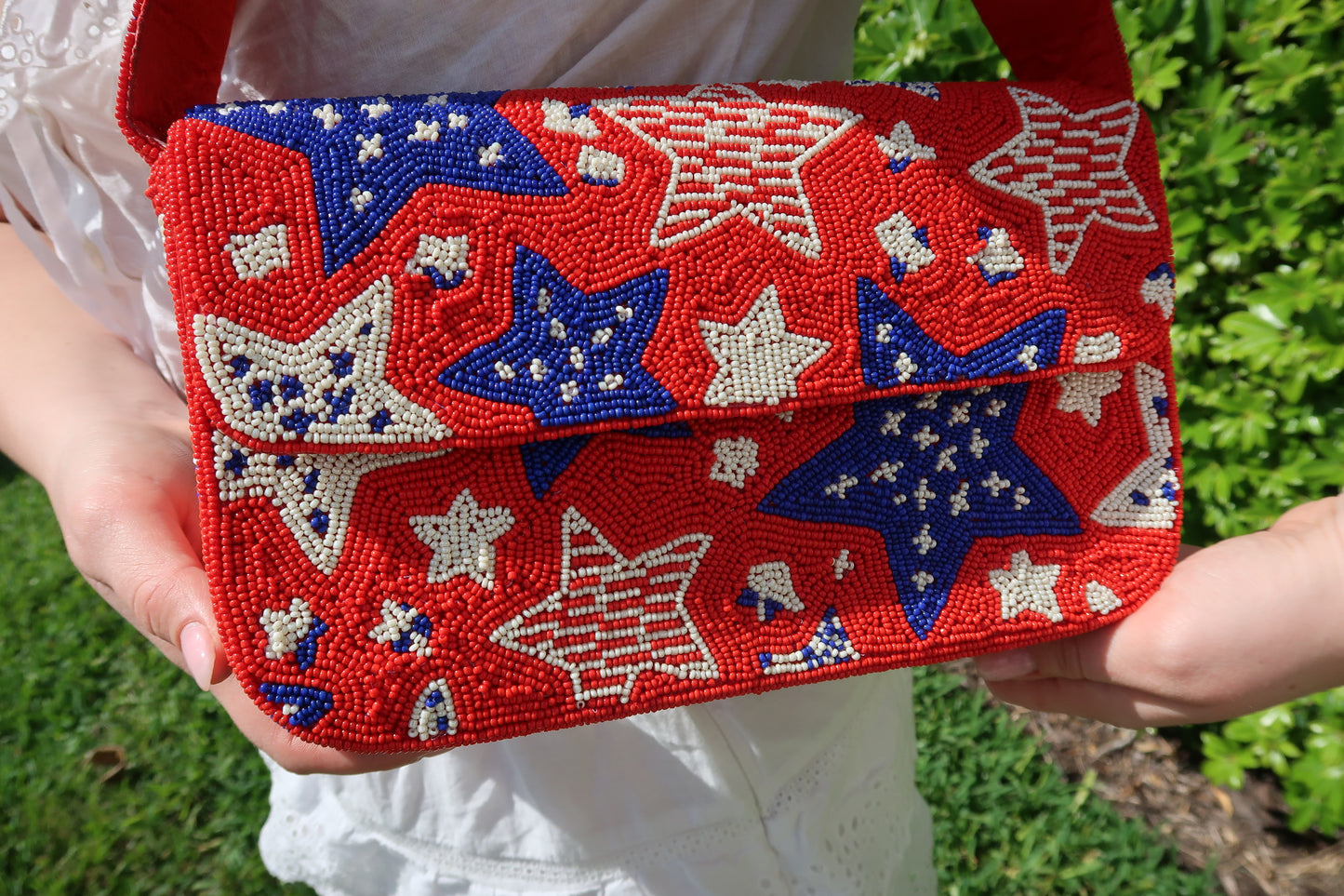 Beaded American Flag Star Shoulder Bag | Beaded Summer Shoulder Purse