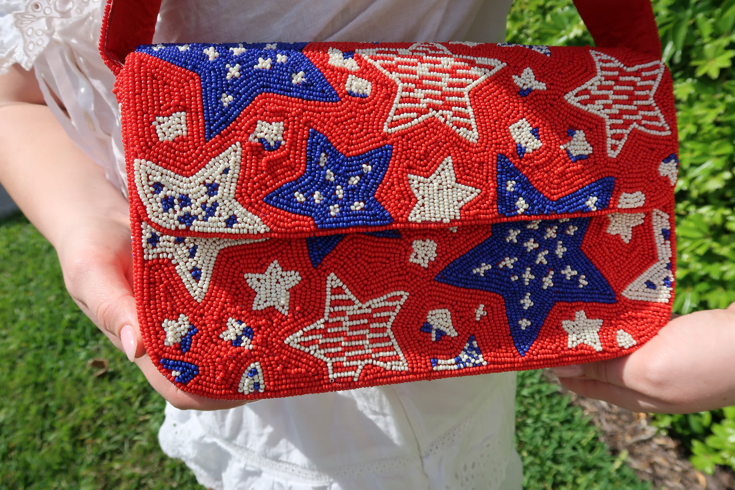 Beaded American Flag Star Shoulder Bag | Beaded Summer Shoulder Purse