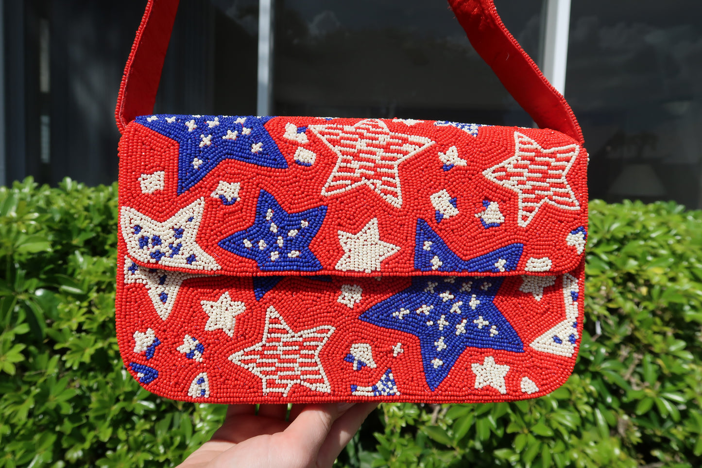 Beaded American Flag Star Shoulder Bag | Beaded Summer Shoulder Purse