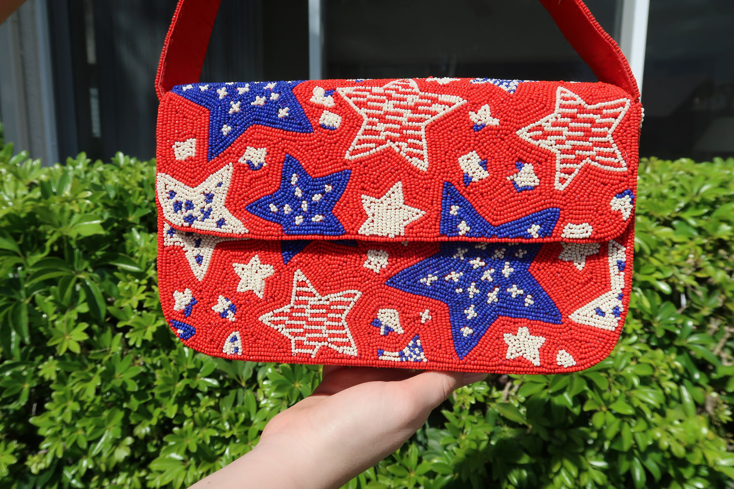 Beaded American Flag Star Shoulder Bag | Beaded Summer Shoulder Purse