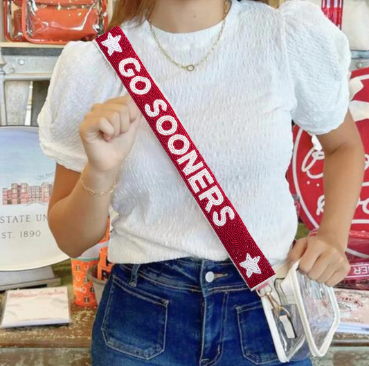 Oklahoma Sooners beaded purse strap on clear stadium bag