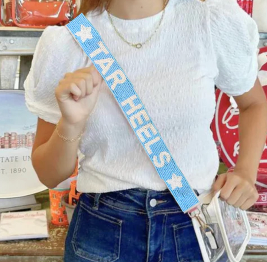 UNC beaded purse strap on clear stadium bag