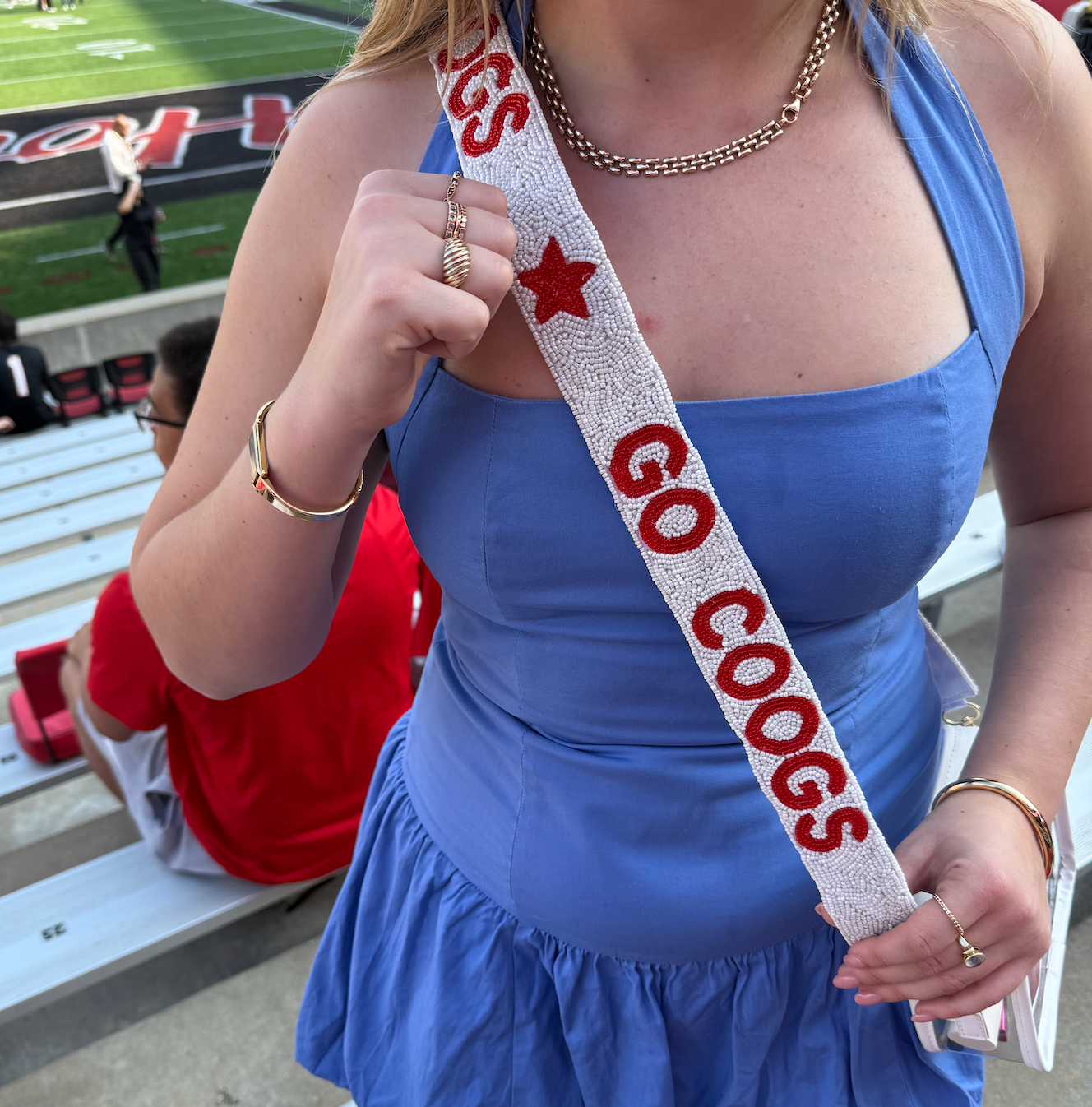 University of Houston beaded purse strap on clear stadium bag