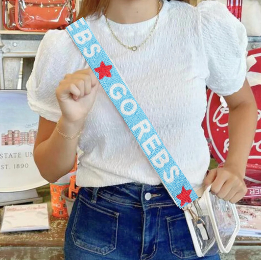 Ole Miss beaded purse strap on clear stadium bag