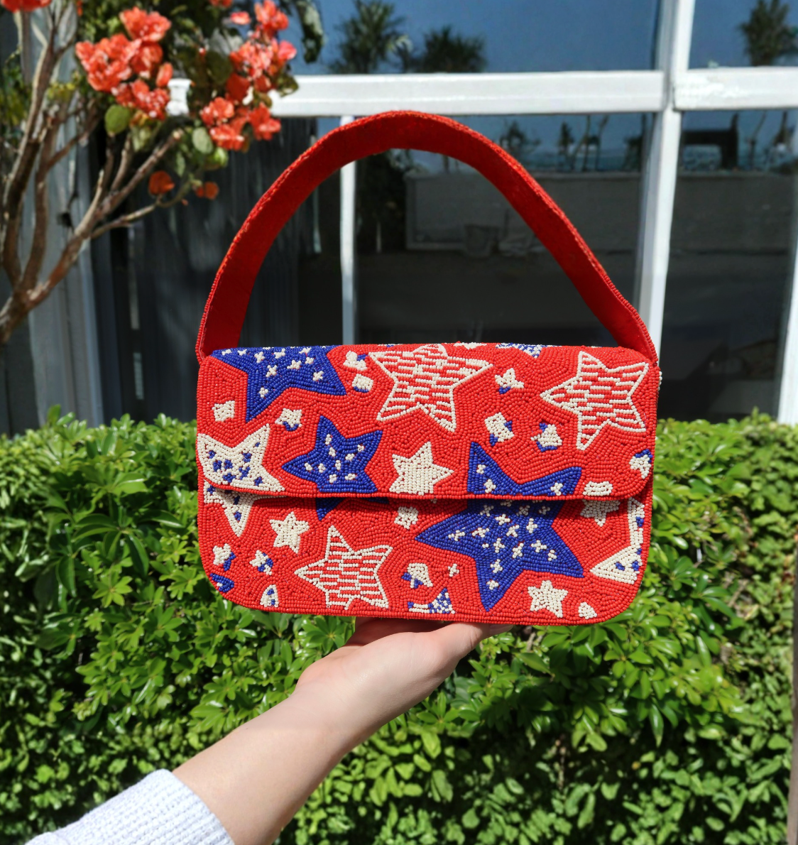 Beaded American Flag Star Shoulder Bag | Beaded Summer Shoulder Purse