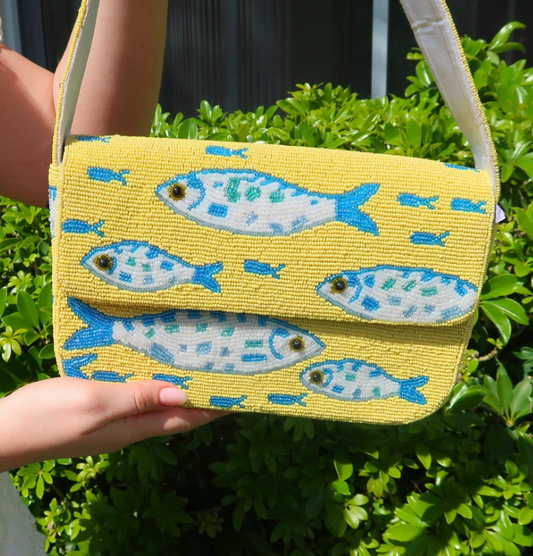 Beaded Yellow Fish Shoulder Bag | Beaded Summer Shoulder Purse