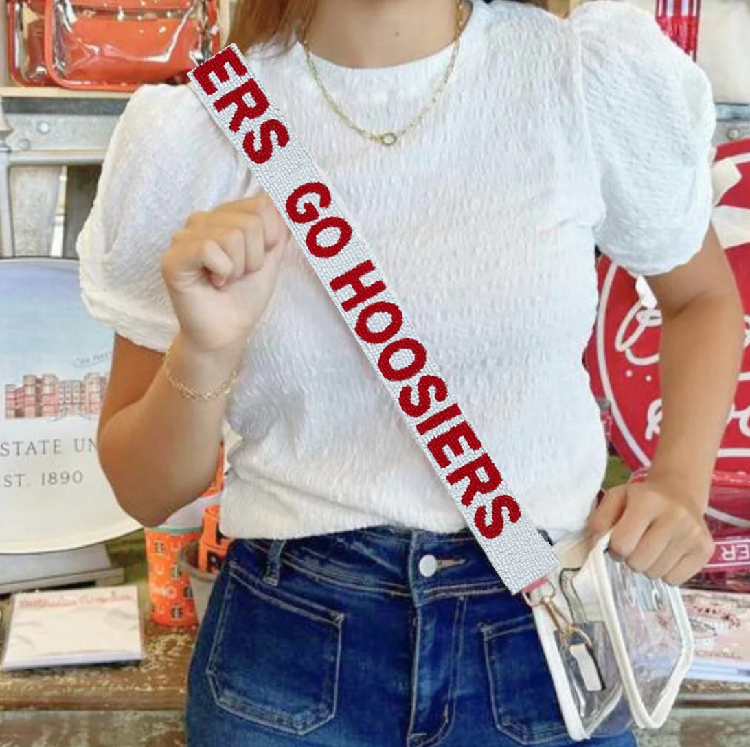 Indiana Hoosiers beaded purse strap on clear stadium bag